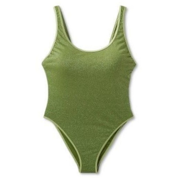 Fe Noel X Target Metallic High Leg Cheeky One Piece Swimsuit Dark Olive 1X NWT - Picture 3 of 9